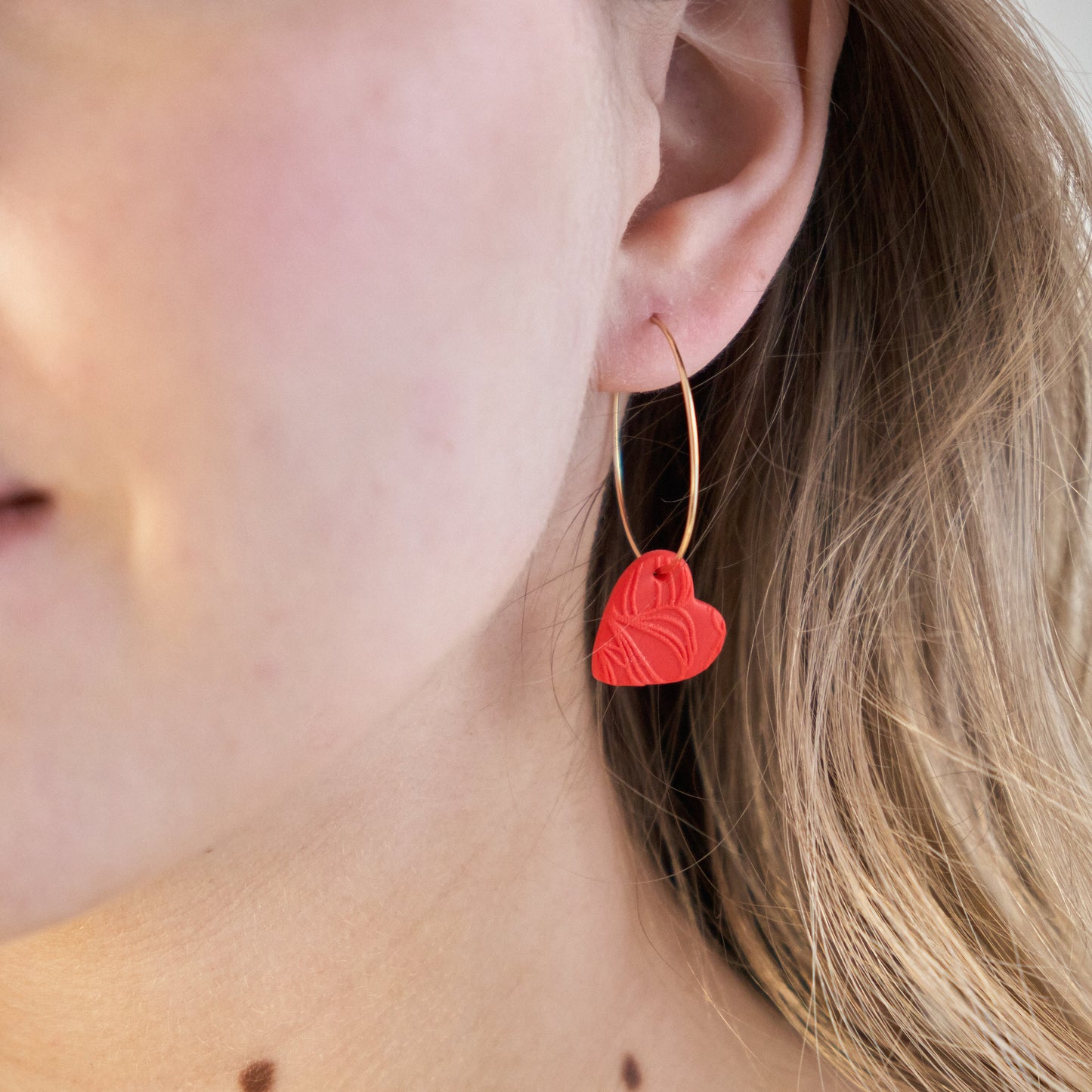 Golden Hoops With Polymer Clay Heart